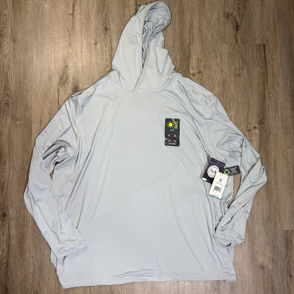 NWT Realtree Fishing Hoodie Sun Pullover Gray 3XL SPF Mens